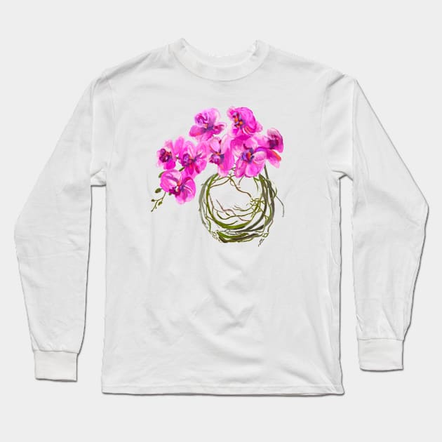 Pink Orchids in the Round Long Sleeve T-Shirt by missdebi27